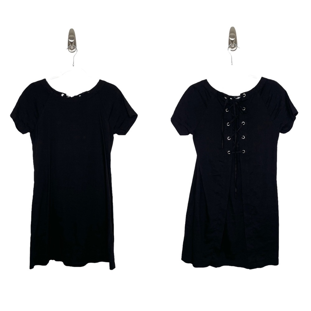 Theory | Linen Lace Back Short Sleeve Mini Dress in Black 4